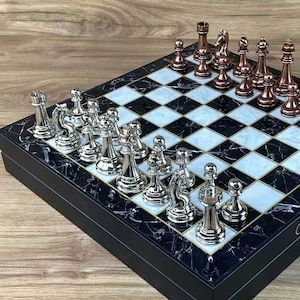 Lux Chess Set with Storage - Wood Chess Set - Christmas Gift for Boyfriend - Chess Board with Metal Chess  Pieces - Custom Chess Board