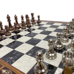Large Black Chess Set - Custom Chess Board with Storage - Valentines Gift for Him - Personalized Chess Set - Anniversary Gift for Husband