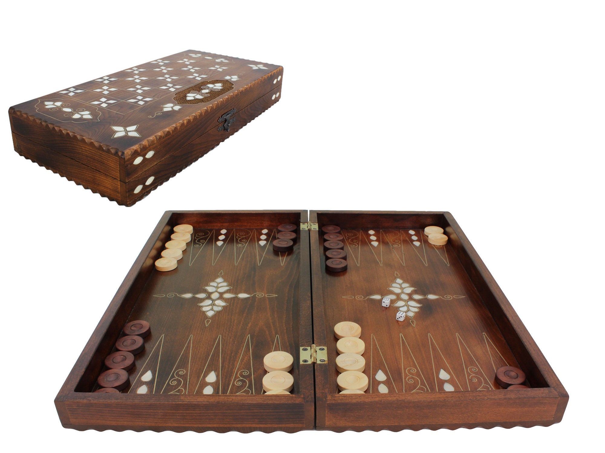 Wooden Backgammon Board Backgammon Set With Checkers Outside Etsy