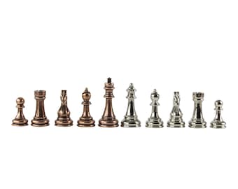 Pezzi degli scacchi neri argento bronzo - Scacchi classici in metallo - 32 pezzi degli scacchi in metallo fatti a mano - Figure degli scacchi classiche in metallo - Regalo per lui