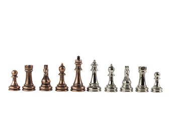 Bronze Silver Black Chess Pieces - Classic Metal Chessmen - Handmade Metal 32 Chess Pieces - Classic Metal Chess Figures - Gift for Him