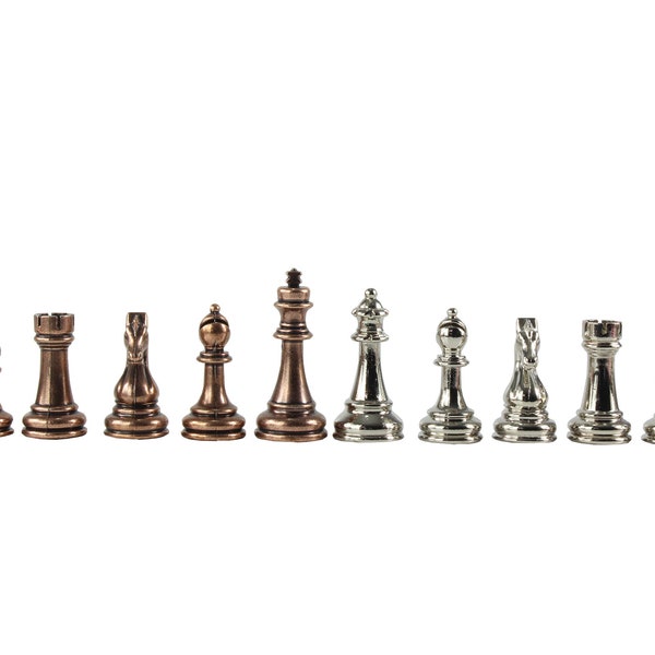 Bronze Silver Black Chess Pieces - Classic Metal Chessmen - Handmade Metal 32 Chess Pieces - Classic Metal Chess Figures - Gift for Him