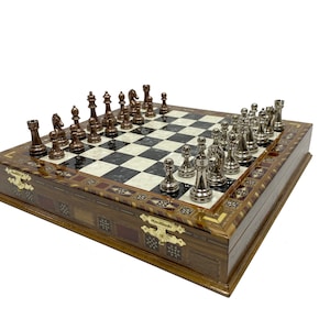Large Chess Set -  Chess Board with Metal Chess Pieces - Personalized Birthday Gift for Him - Custom Christmas Gift for Boyfriend