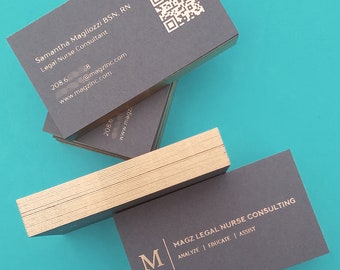 Gold Painted Edge - Dark Gray Business Cards 30pt(540gsm) - Foil Stamping, Embossing, Debossing - Customized = FREE Shipping