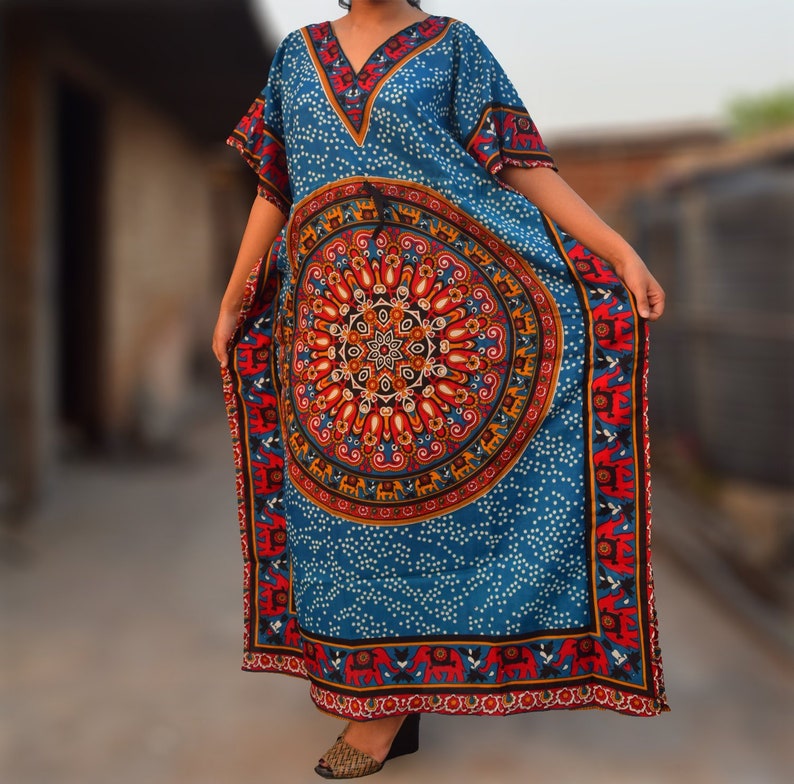 New Women dashiki Dress Kaftan Caftan Poncho Hippie Drawstring Green Free Size