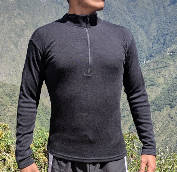 Large Black Alpaca Royal Mens Half Zip Neck Base Layer