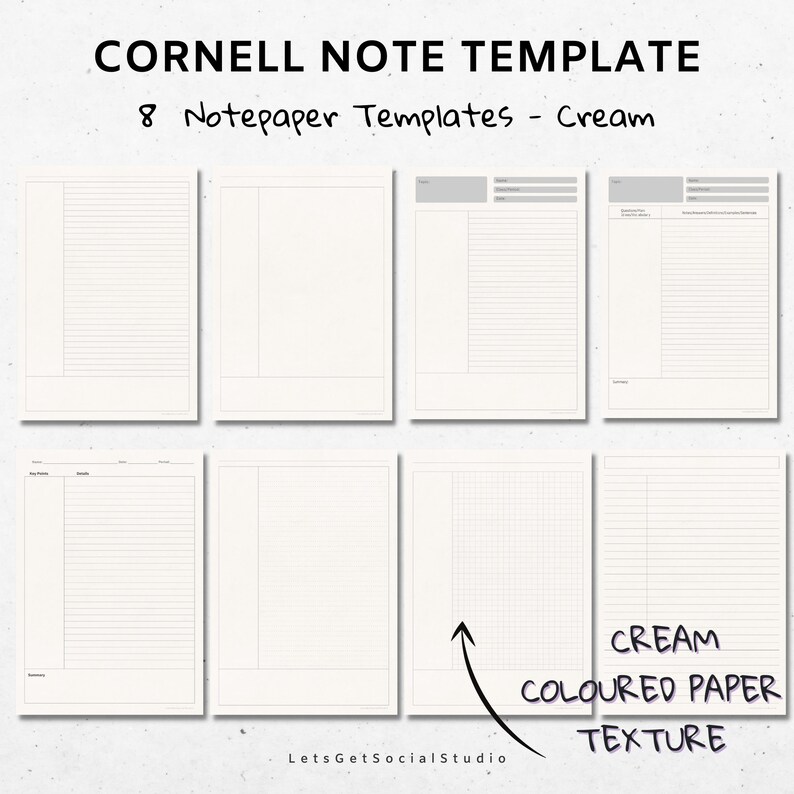 Printable Cornell Note Template PDF Productivity Note Taking - Etsy