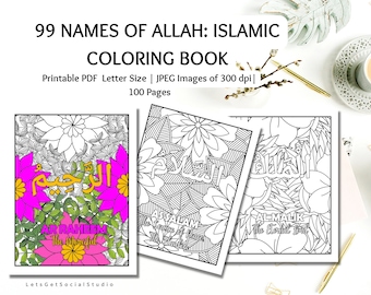 Islamic Coloring Pages - Al Asma Ul Husna 99 Names of Allah | Floral Pattern Coloring Pages for Muslim