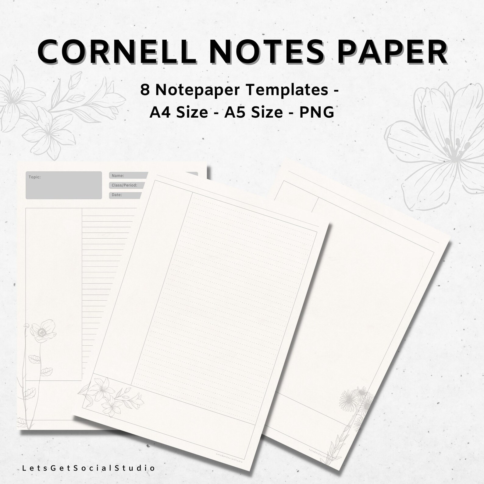 Printable Cornell Note Template PDF Productivity Note Taking Etsy