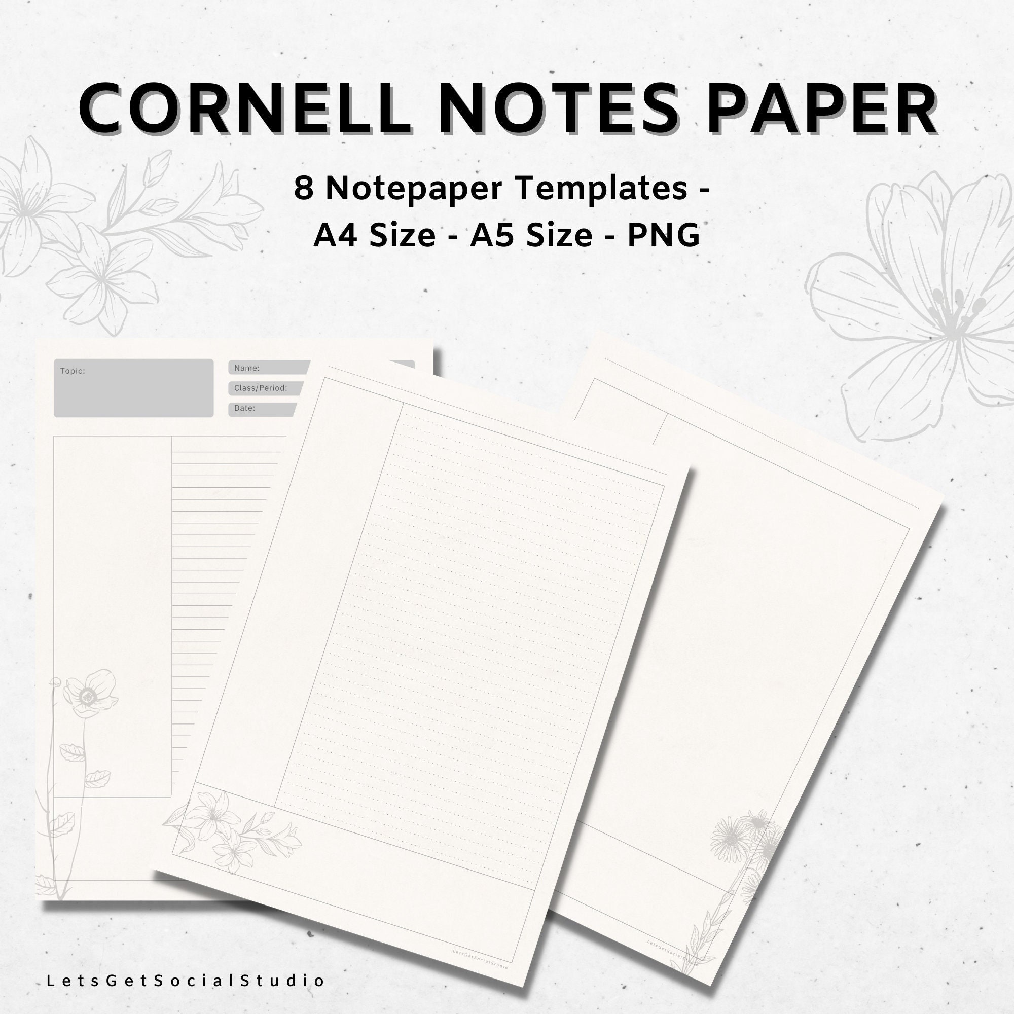 Printable Cornell Note Template PDF Productivity Note Taking Etsy