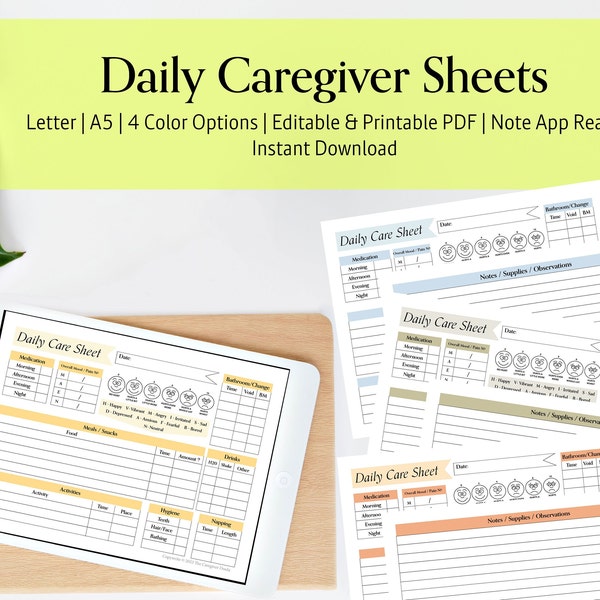 Detailed Daily Printable Care Sheet, Respite Planner, Caregiver Binder, Organize, Veteran Care, Respite Log, Elderly Care