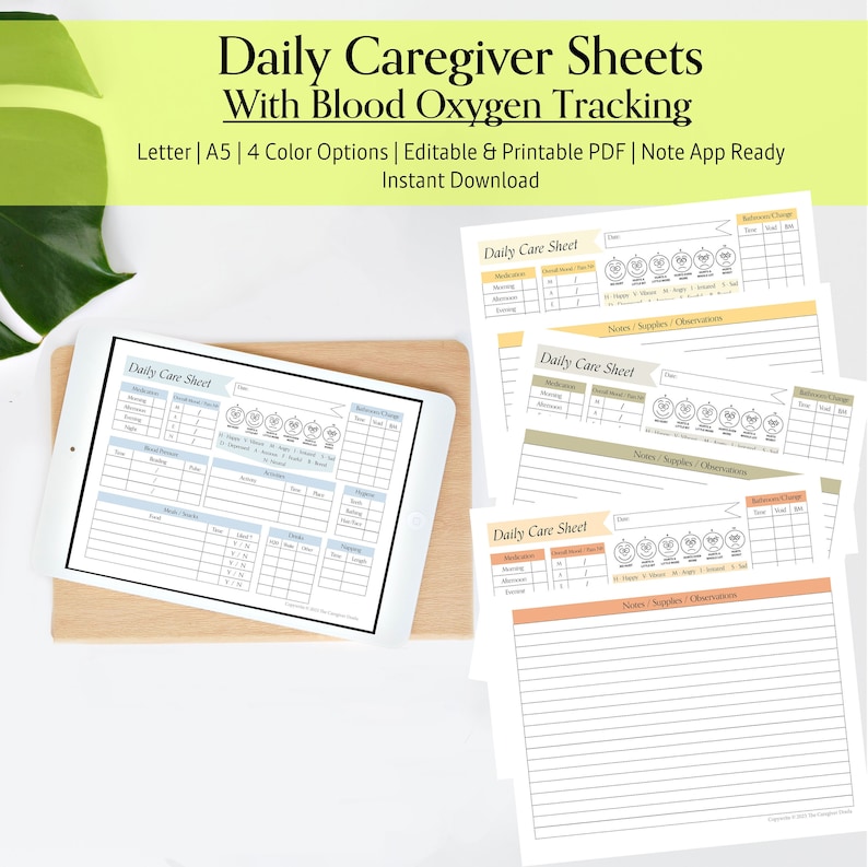 Blood Oxygen Tracker, Daily Caregiver Sheets (PDF, JPG) - Etsy