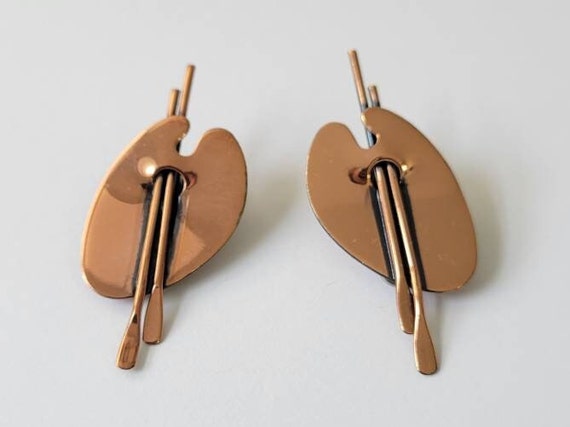 Renoir Copper Earrings Vintage Abstract Palette D… - image 1