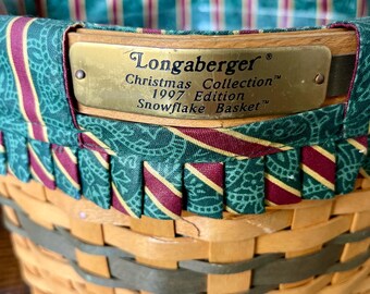 Longaberger-korg 1997 Julsnöflingeutgåva med tygfoder och plastinsats
