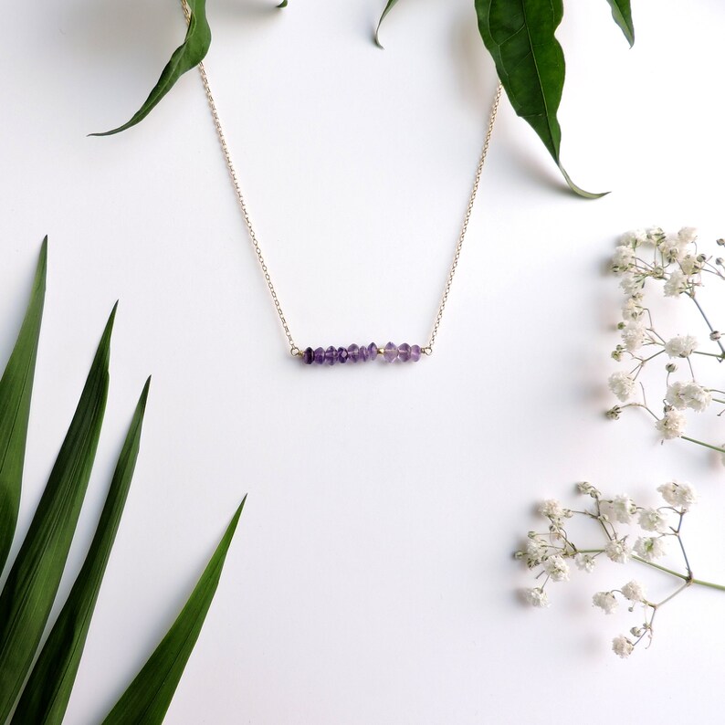 Delicate Choker Necklace Natural Gestone Necklace Silver February Gemstone Crystal Necklaces Layering Necklace Amethyst Bar Necklaces