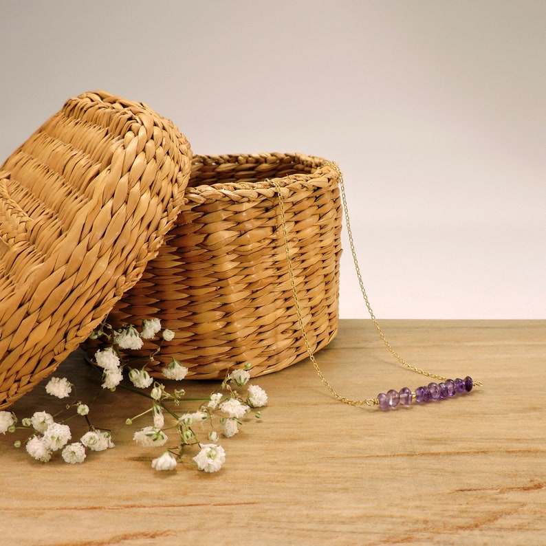 Delicate Choker Necklace Natural Gestone Necklace Silver February Gemstone Crystal Necklaces Layering Necklace Amethyst Bar Necklaces