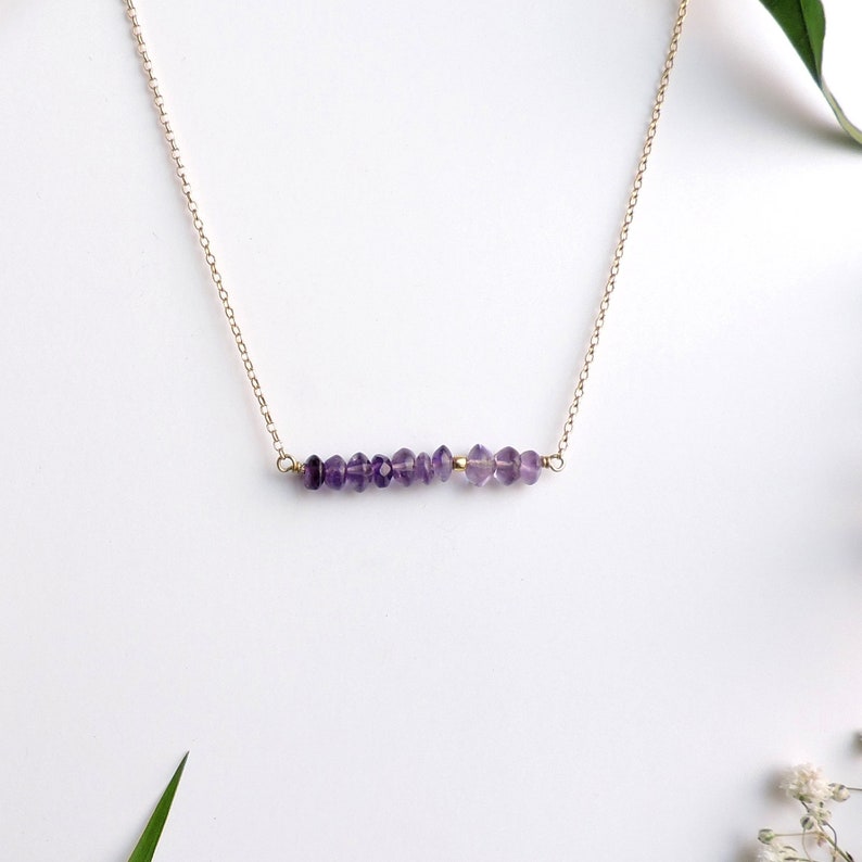 Delicate Choker Necklace Natural Gestone Necklace Silver February Gemstone Crystal Necklaces Layering Necklace Amethyst Bar Necklaces
