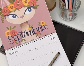 2026 Cats and Flowers Calendar | Cute Botanical Illustration