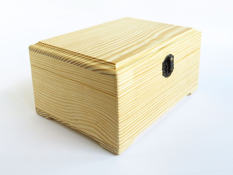 Unfinished rectangle wood box with hinged lid and clasp Large Etsy