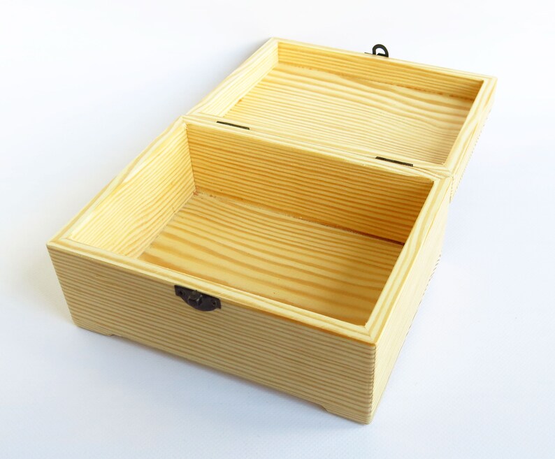 Unfinished rectangle wood box with hinged lid and clasp Large Etsy