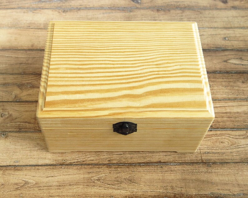 Unfinished rectangle wood box with hinged lid and clasp Large Etsy