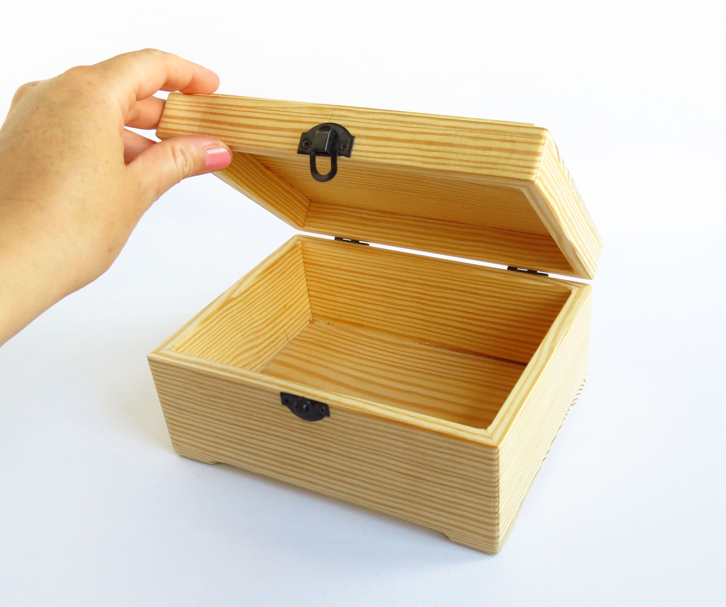 Unfinished rectangle wood box with hinged lid and clasp Large Etsy