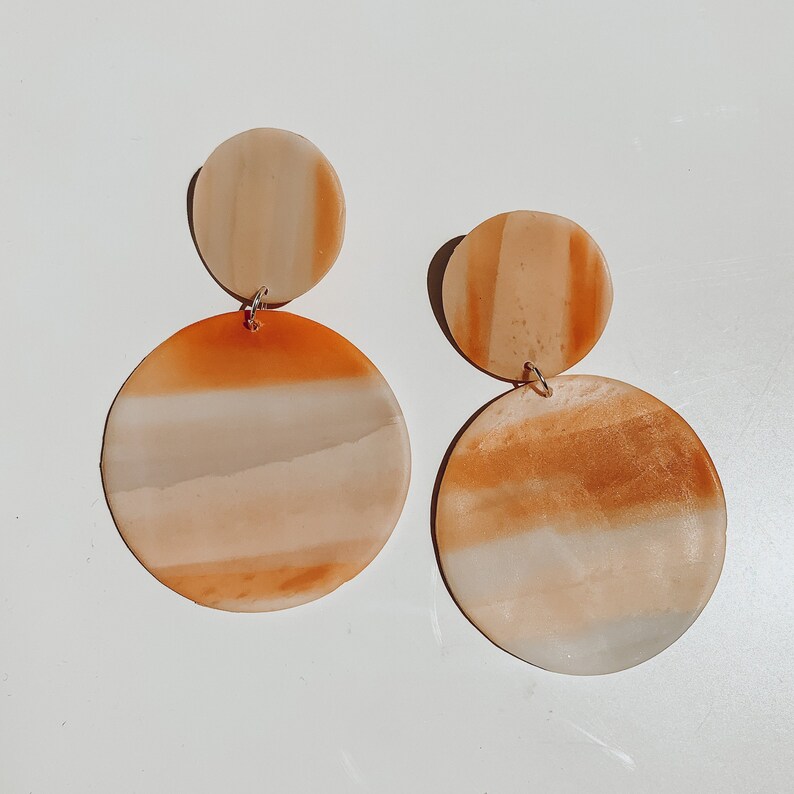 Desert Sky Themed Earrings Polymer Clay Earrings Burnt orange large earrings statement earrings sky blue modern jewelry earrings
