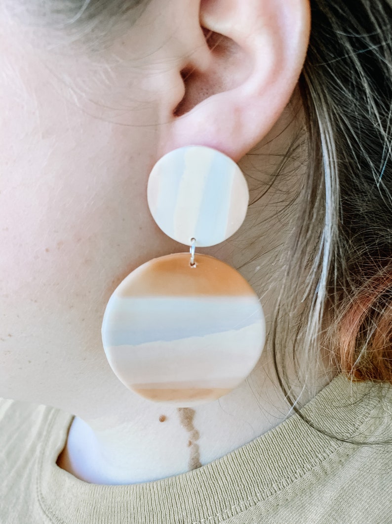 Desert Sky Themed Earrings Polymer Clay Earrings Burnt orange large earrings statement earrings sky blue modern jewelry earrings
