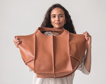 Handmade Brown Leather Oversized Hobo Bag: Women's Shoulder Shopper