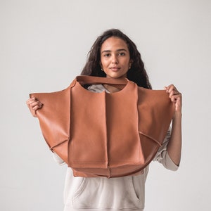 Braune Leder Oversized Tasche ~ Umhängetasche aus Leder für Damen ~ Leder Handtasche mit Reißverschluss ~ Leder Shopper Tasche ~ Große Leder Hobo Tasche