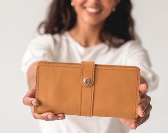 Portemonnaie aus Leder für Damen | Personalisierte Leder Geldbörse | Benutzerdefinierte monogramm Geldbörse | Portemonnaie aus Leder | Handgefertigte lange Brieftasche aus Leder