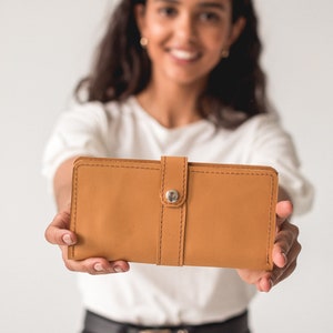 Cartera de cuero para mujer / Monedero de cuero personalizado / Cartera monograma personalizada / Cartera delgada de cuero / Cartera larga de cuero hecha a mano