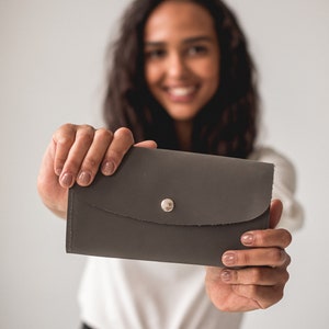 Cartera de cuero minimalista / Cartera monograma personalizada / Cartera de bolsillo de cuero / Cartera larga de cuero / Cartera de cuero con cremallera