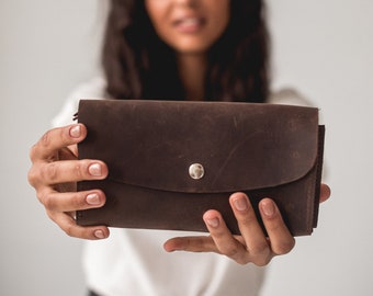 Frauen Leder Geldbörse | Personalisierung Leder-Clutch | Minimalistische Geldbörse aus Leder | Portemonnaie aus Leder | Leder Geldbeutel mit Reißverschluss |