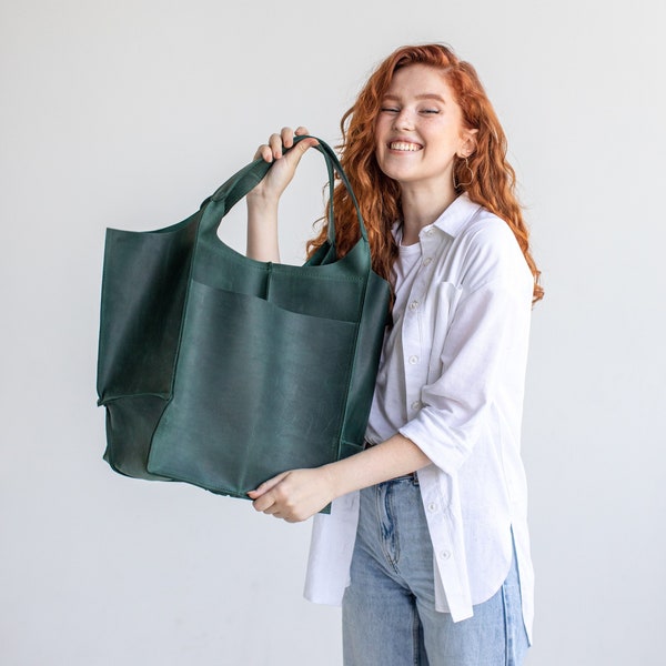 Large Leather Tote - Etsy