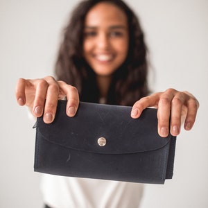 Cartera de cuero hecha a mano personalizada / Cartera de bolsillo de cuero / Cartera de embrague de cuero para mujer / Cartera de cuero con cremallera / Cartera delgada
