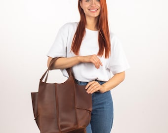 Handmade Cognac Leather Hobo Bag: Slouchy Shoulder Tote