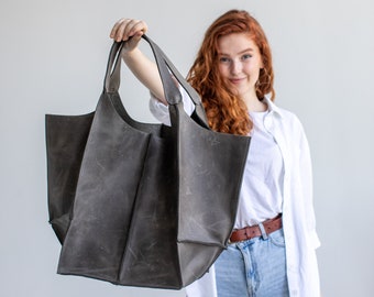 Leather Hobo Bag | Leather Slouchy Bag | Leather Shoulder Bag With Zipper And Outside Pocket | Large Hobo Purse | Leather Handbag