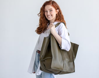 Handmade Italian Leather Hobo Bag: Oversized Slouchy Tote