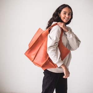 Orange Leather Bag For Women ~ Leather Oversized Bag ~ Leather Shoulder Women Bag ~ Handmade Leather Slouchy Hobo Bag ~ Leather Handbag