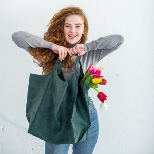 Handmade Crazy Horse Leather Tote Bag: Oversized Hobo Bag
