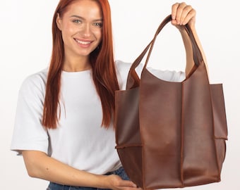 Handmade Cognac Leather Hobo Bag: Slouchy Boho Shoulder Tote