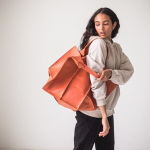 Orange Leather Bag For Women Leather Oversized Bag Leather Shoulder Women Bag Handmade Leather Slouchy Hobo Bag Leather Handbag image 8