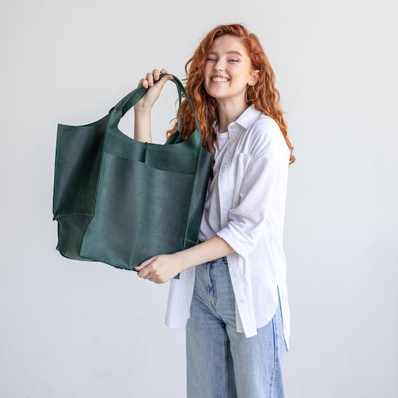 OVERSIZED Tote Bag BLACK Leather Shopper SOFT Leather 