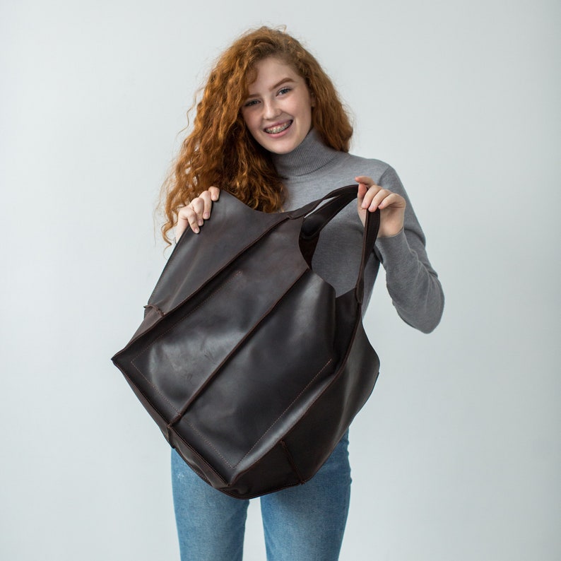 Leather Hobo Bag Leather Slouchy Bag Leather Shoulder Bag With Zipper And Outside Pocket Large Hobo Purse Leather Handbag image 8