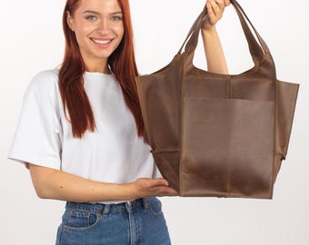Bolso hobo de piel de gran tamaño: bolso de mano holgado de piel de vaca, bolso de hombro para uso diario
