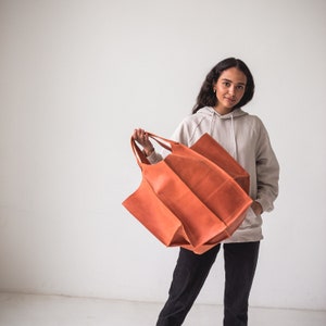 Orange Leather Bag For Women Leather Oversized Bag Leather Shoulder Women Bag Handmade Leather Slouchy Hobo Bag Leather Handbag image 7