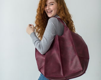 Handmade Leather Tote Bag: Oversized Slouchy Travel Purse