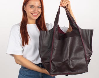 Handcrafted Italian Leather Oversized Tote Bag: Slouchy Carryall
