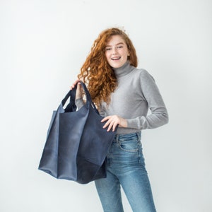 Oversized Crazy Horse Leather Tote Bag: Handmade Hobo Bag